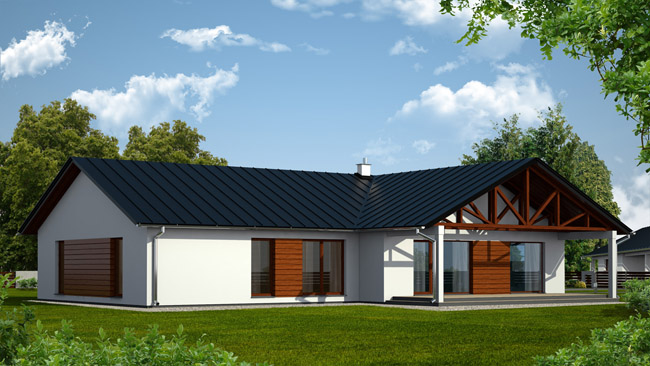 K1 House - wizualizacja - strefa ogrodowa - Projekt parterowego domu jednorodzinnego.