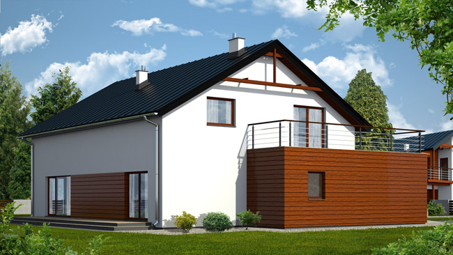 K2 House - wizualizacja - strefa ogrodowa - Projekt piętrowego domu jednorodzinnego.