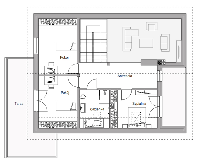 K2 House - rzut piętra - Projekt piętrowego domu jednorodzinnego.