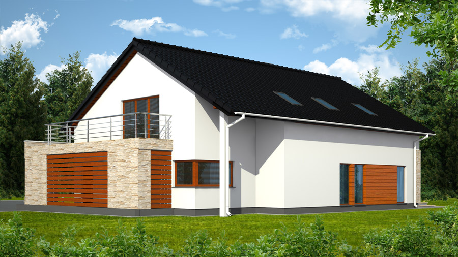 PT House - wizualizacja - strefa ogrodowa - Projekt piętrowego domu jednorodzinnego w Piątkowcu / Woli Mieleckiej.