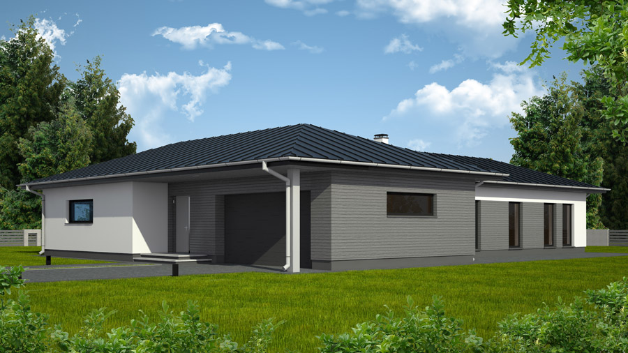 SW House - wizualizacja, wersja1 - strefa wejściowa - Projekt parterowego domu jednorodzinnego w Rykach.