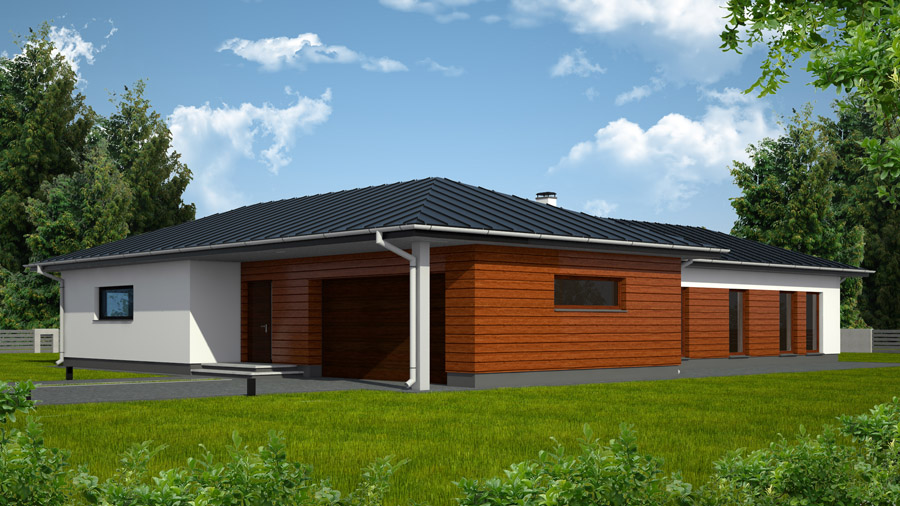 SW House - wizualizacja, wersja2 - strefa wejściowa - Projekt parterowego domu jednorodzinnego w Rykach.